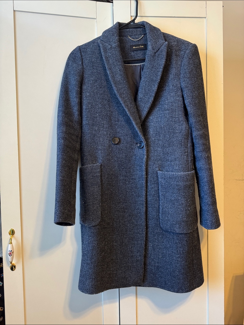Massimo Dutti Women's Blue Wool-Blend Peacoat